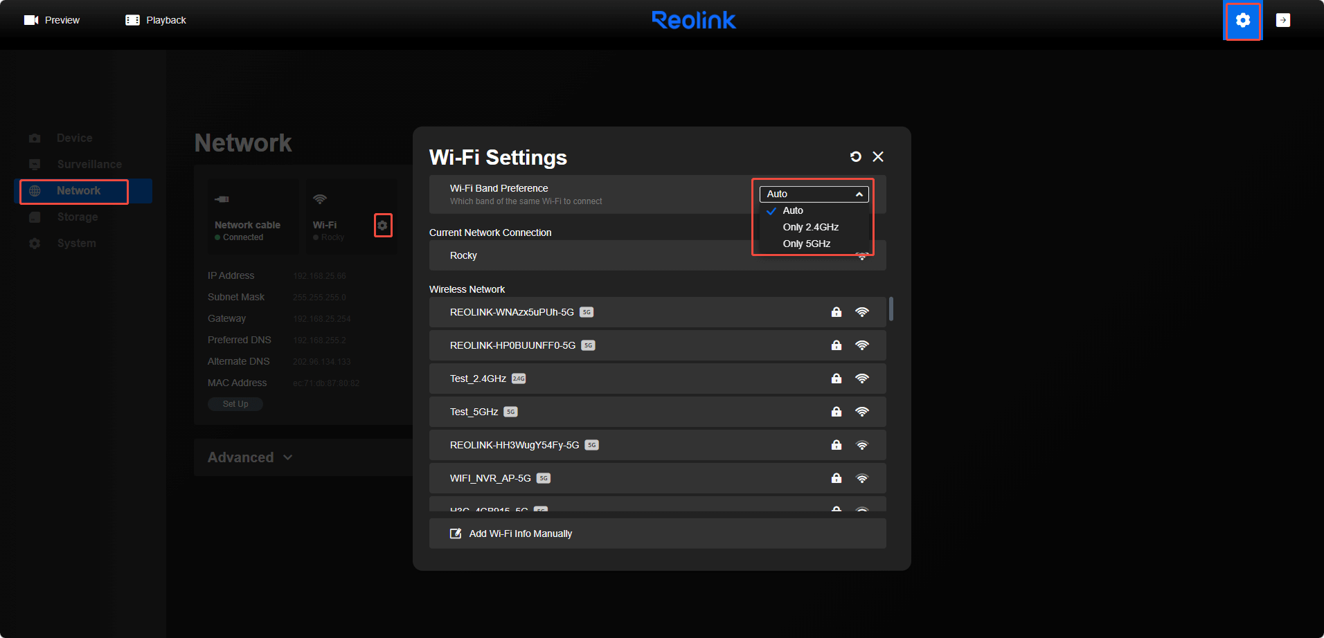 wifi band preference web