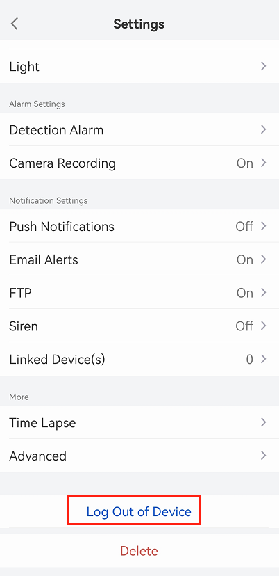 tap Log Out of Device