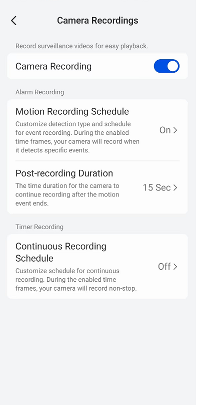 camera recording settings
