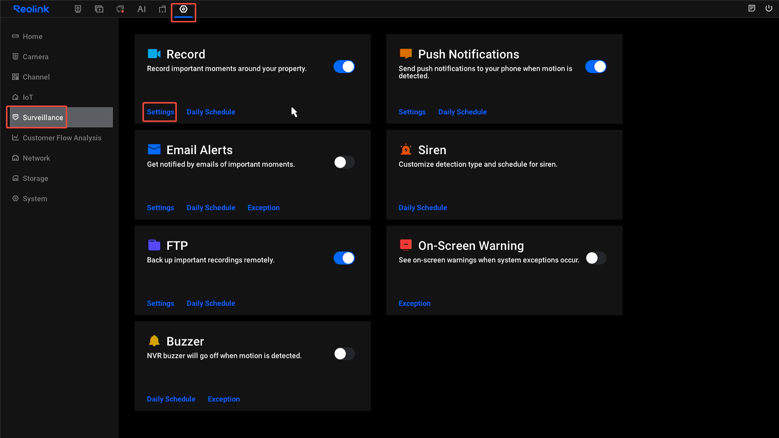 record settings on nvr