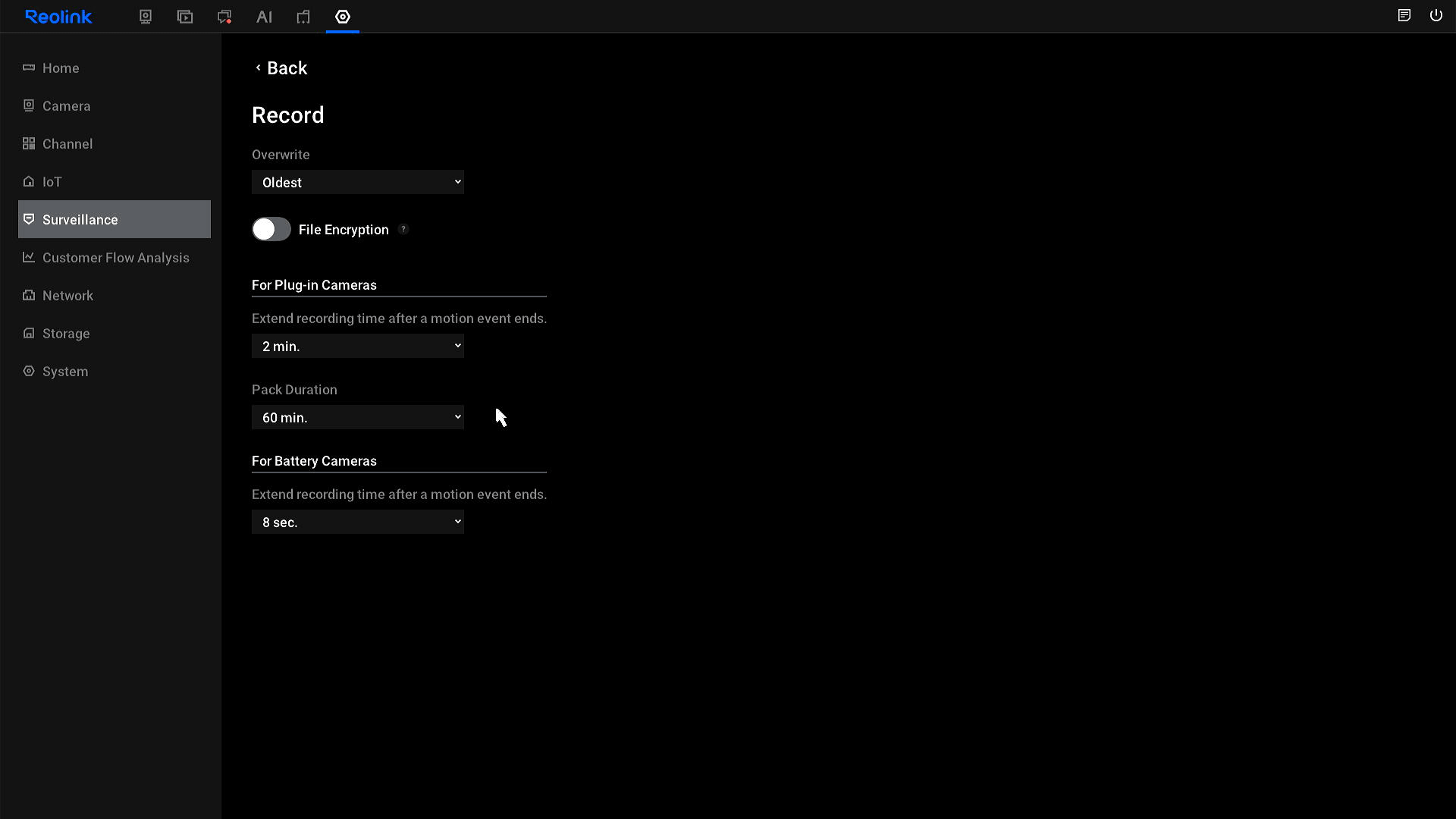 record specific settings