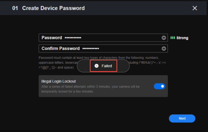 a “Failed” error