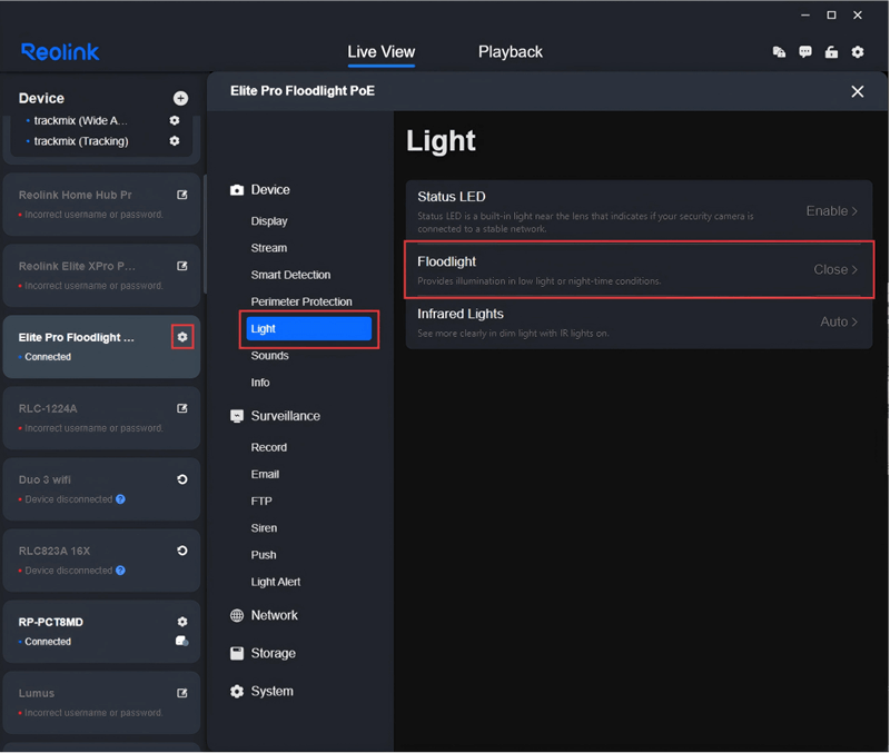 elite floodlight client