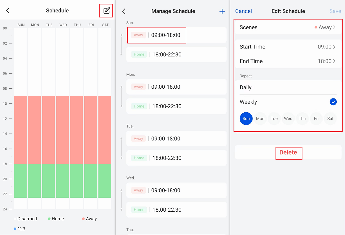 edit schedule or delete
