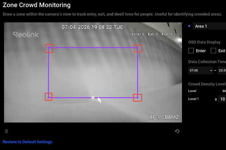 zone crowd monitoring draw a line