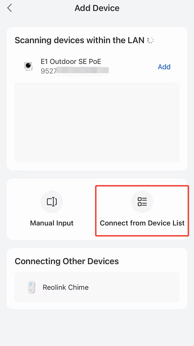 Connect from Device List