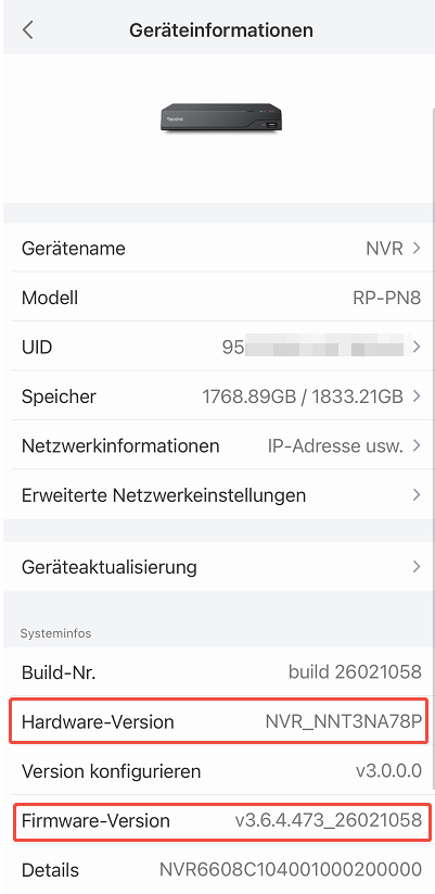NVR device info