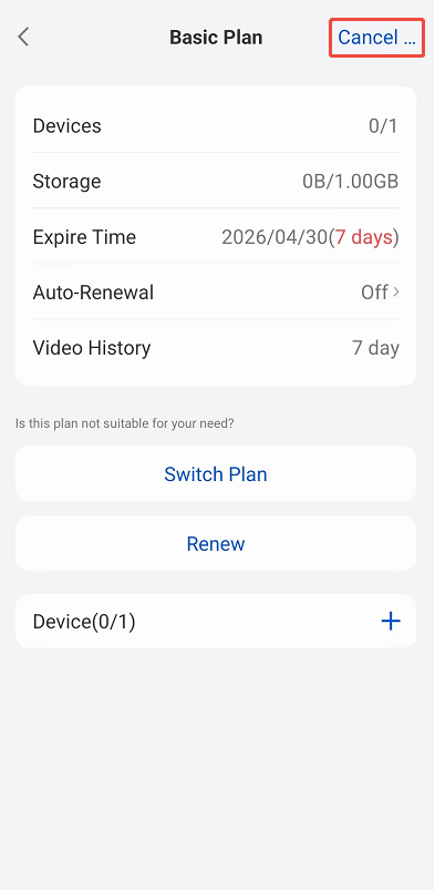 cancel cloud plan app