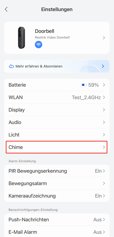 doorbell settings chime