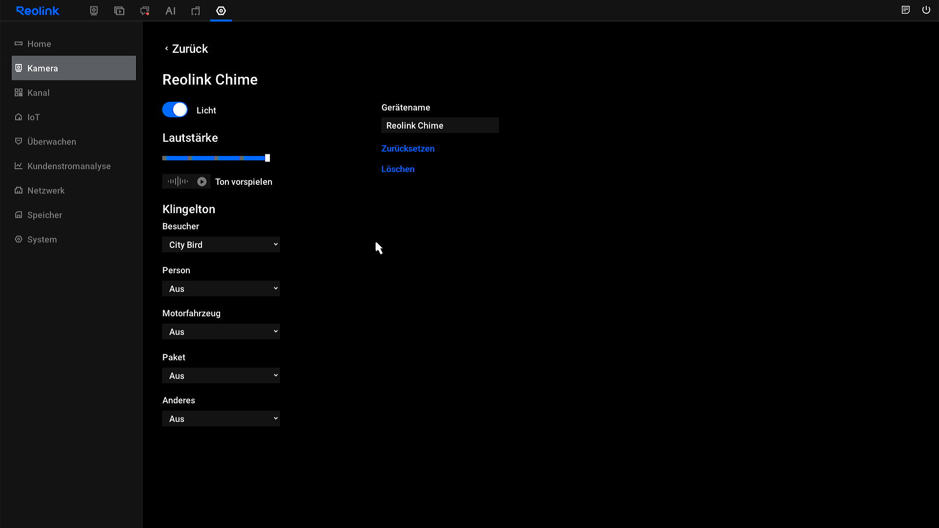 NVR chime settings