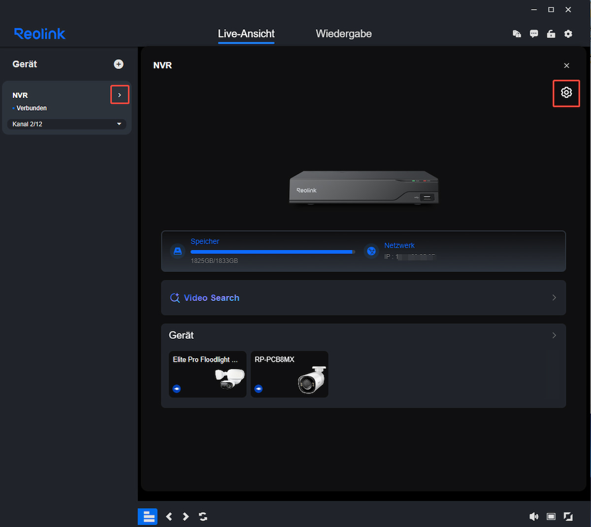 client NVR settings