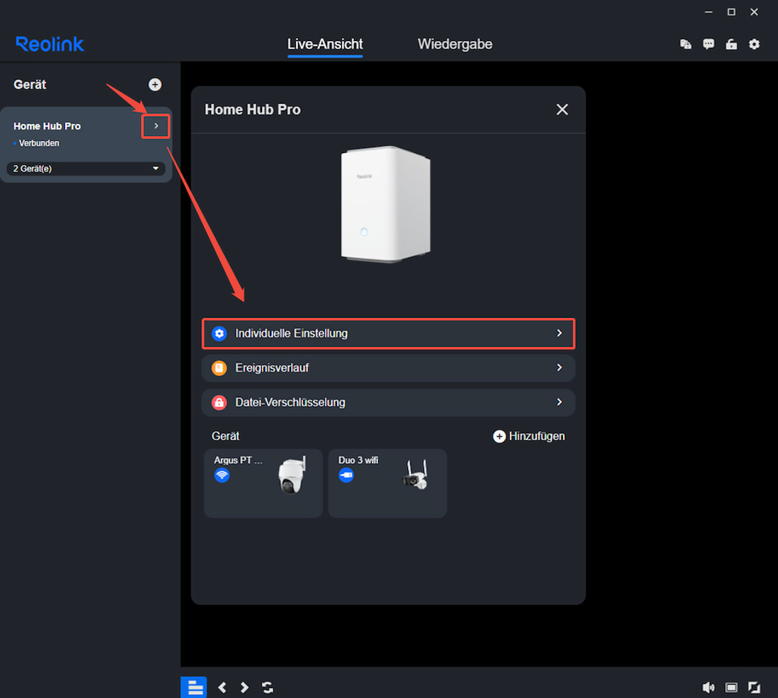 home hub settings client