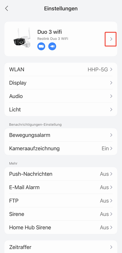 home hub camera settings