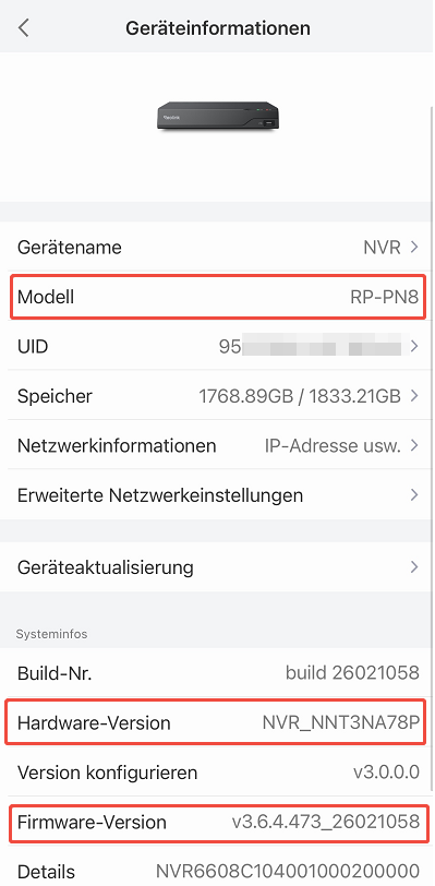 NVR device info