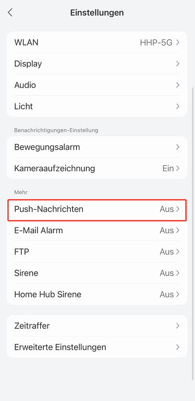select homehub camera push notifications