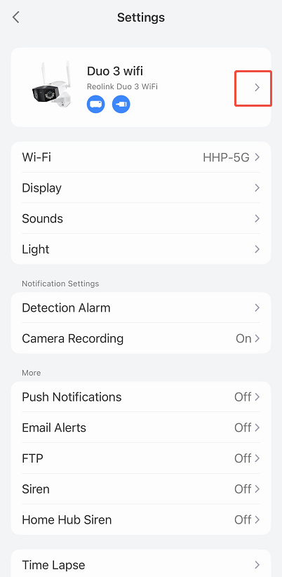 home hub camera settings