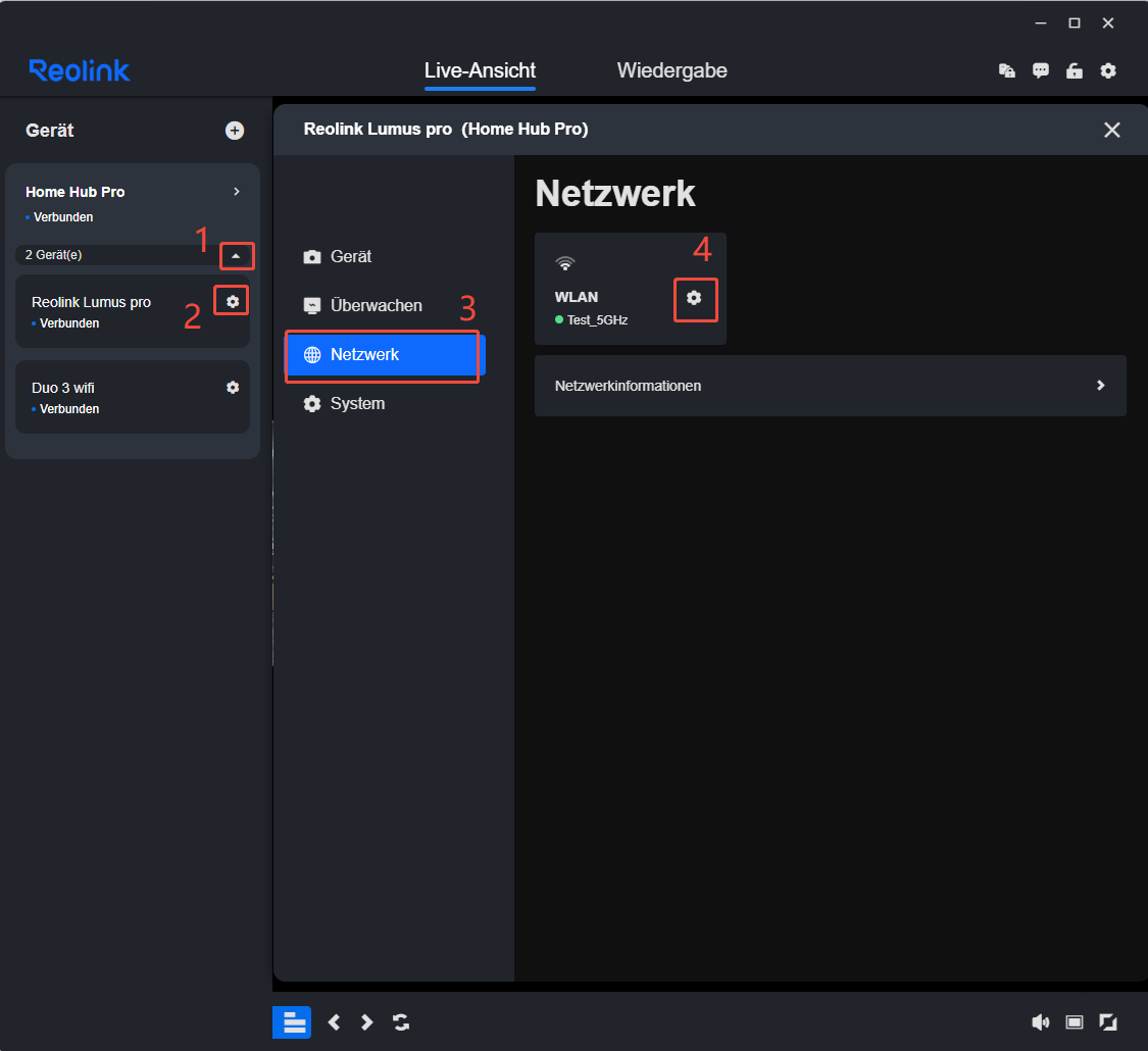 client homehub camera settings