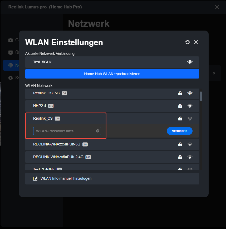 client homehub camera switch wifi