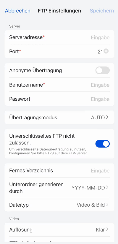 FTP settings