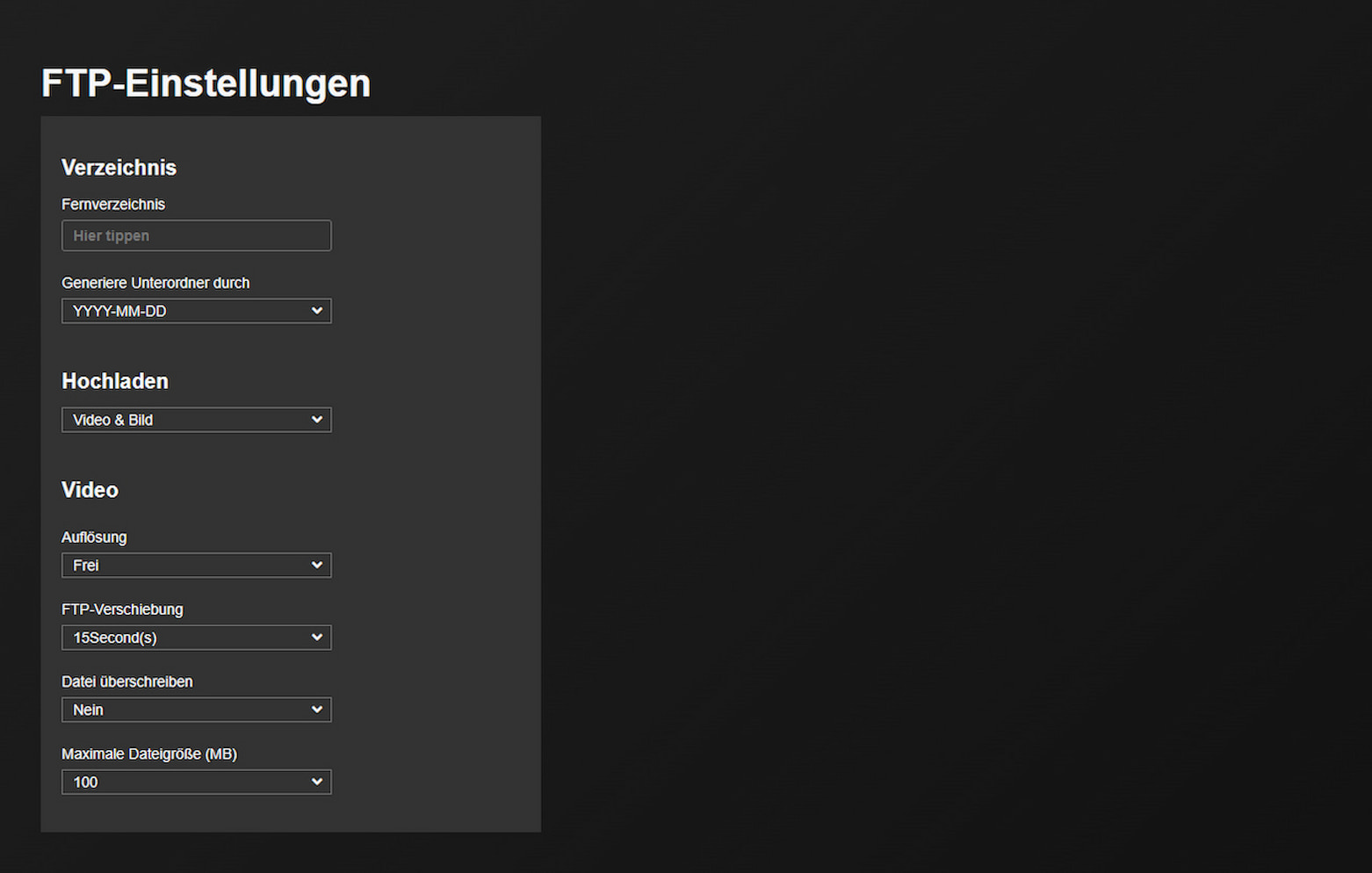 WEB FTP settings