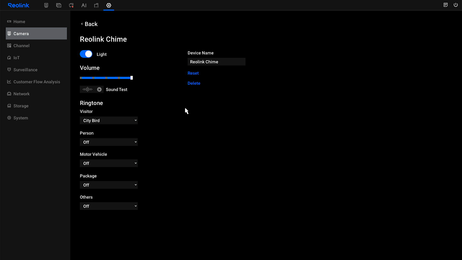 NVR chime settings