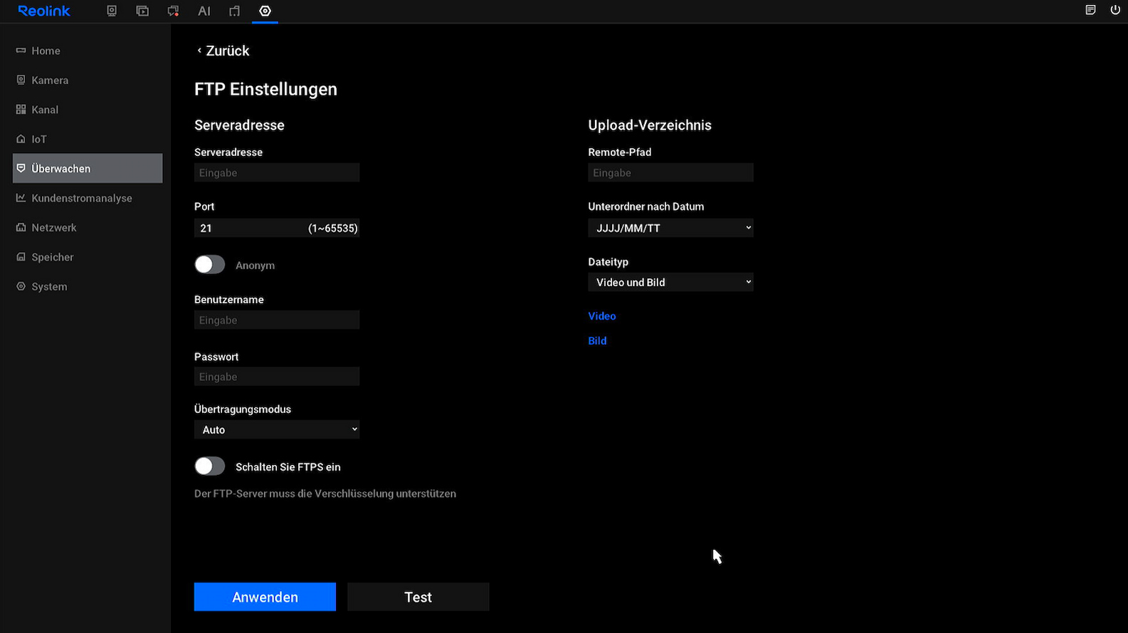 New UI FTP settings page
