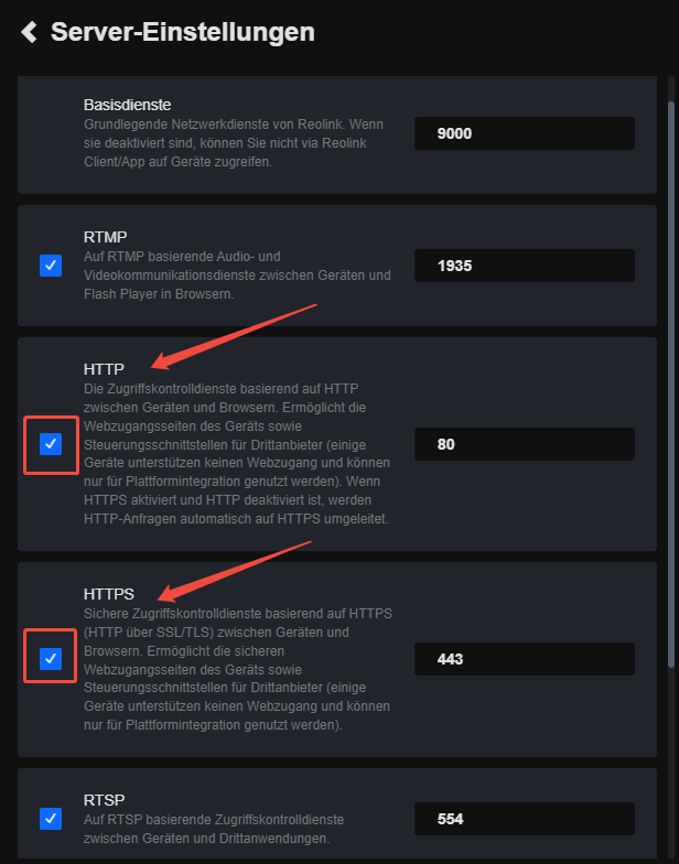 port settings