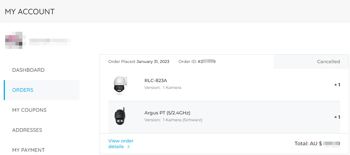 my account order