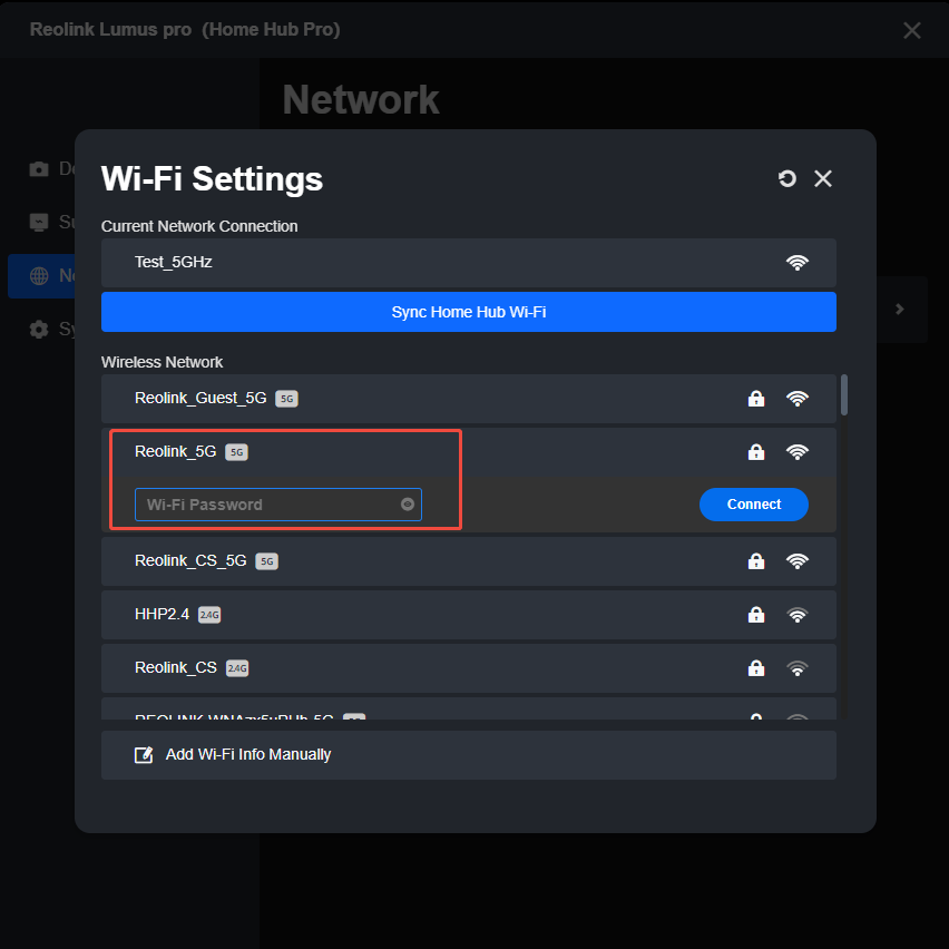 client homehub camera switch wifi