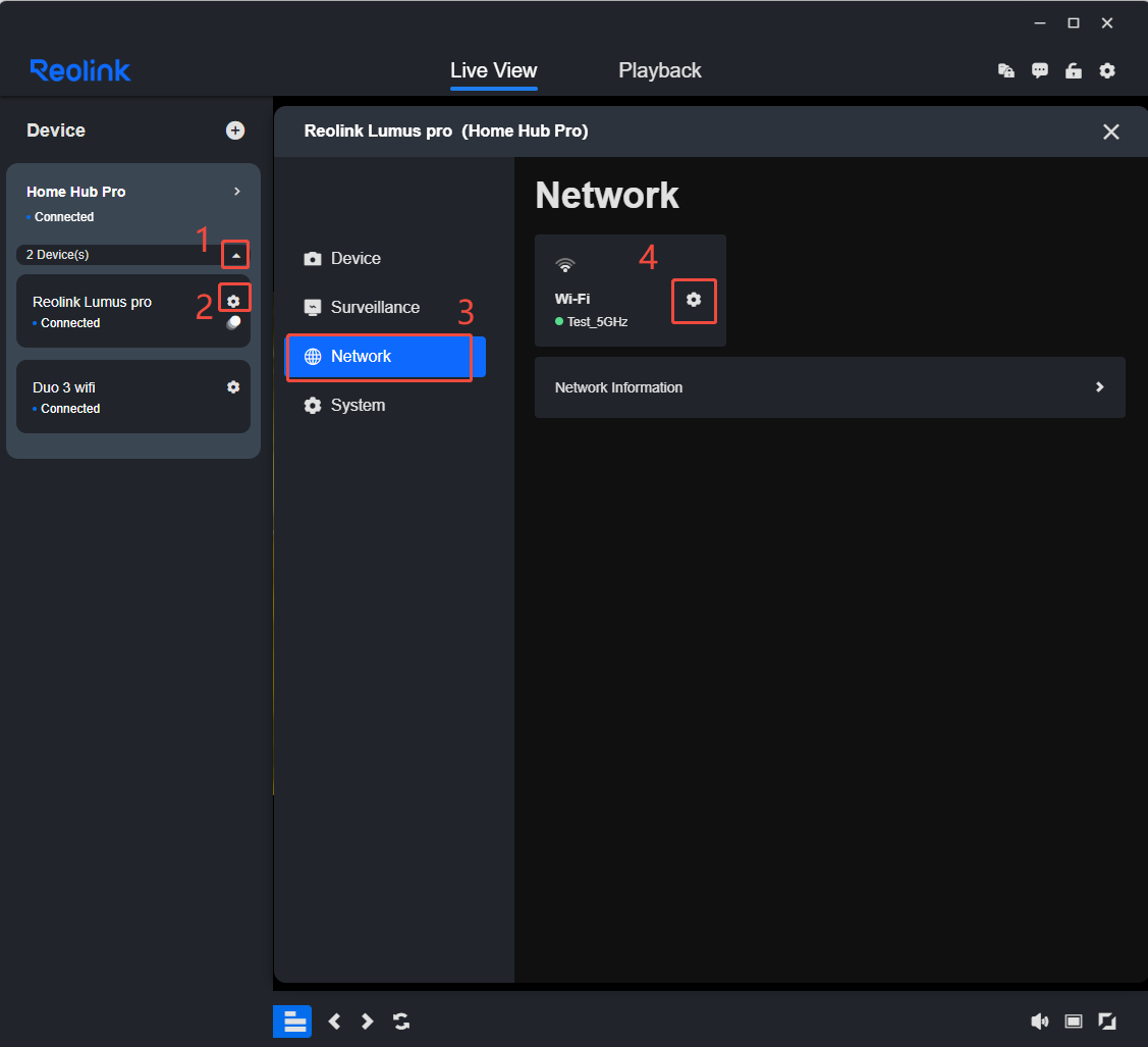 client homehub camera settings