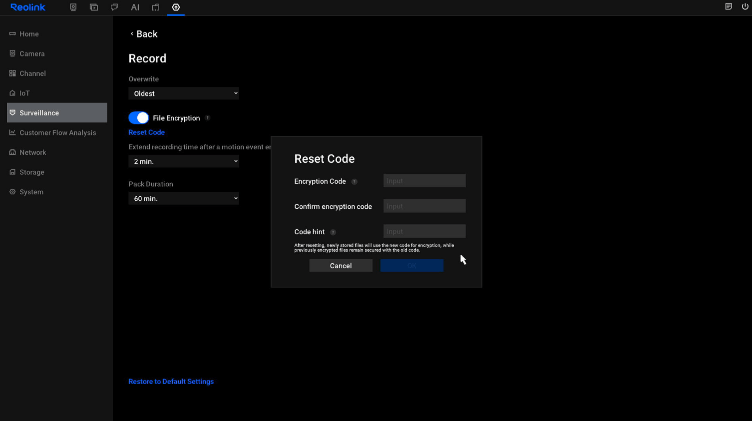 reset code