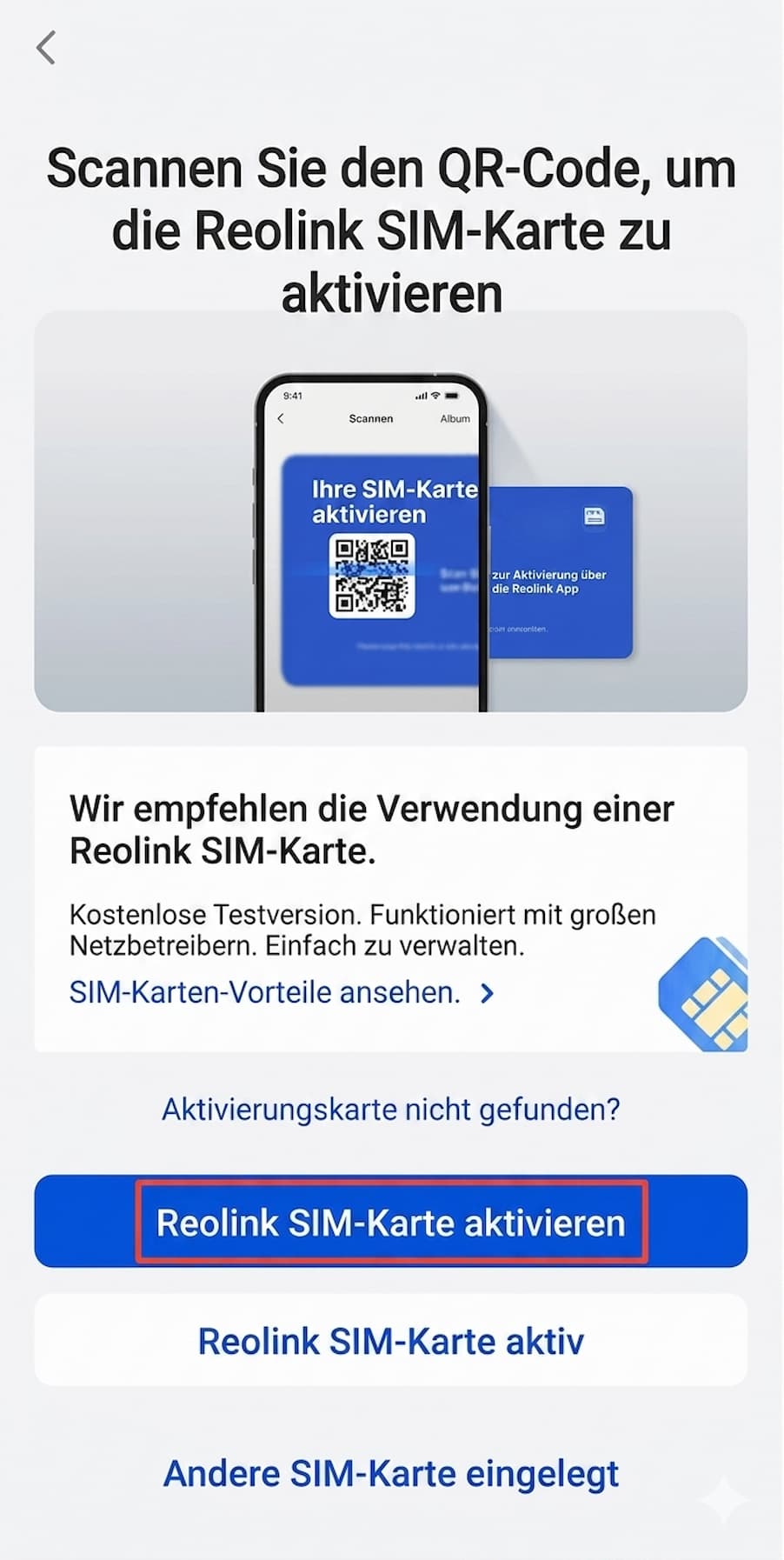 eine Reolink SIM Karte verwenden
