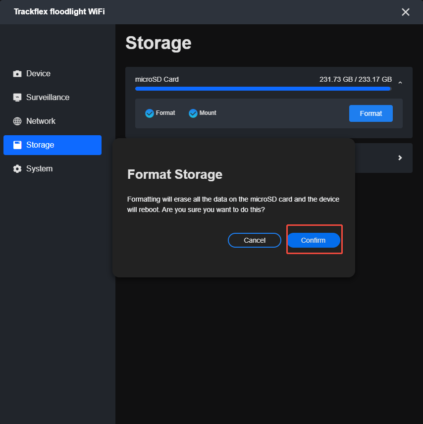 client comfirm device format