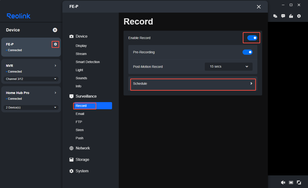 camera settings client