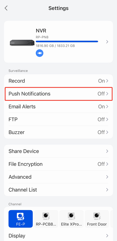 select nvr push notifications
