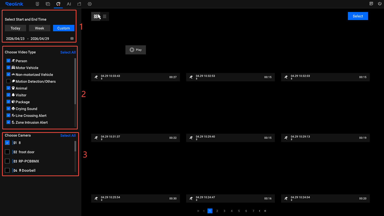 event history UI settings