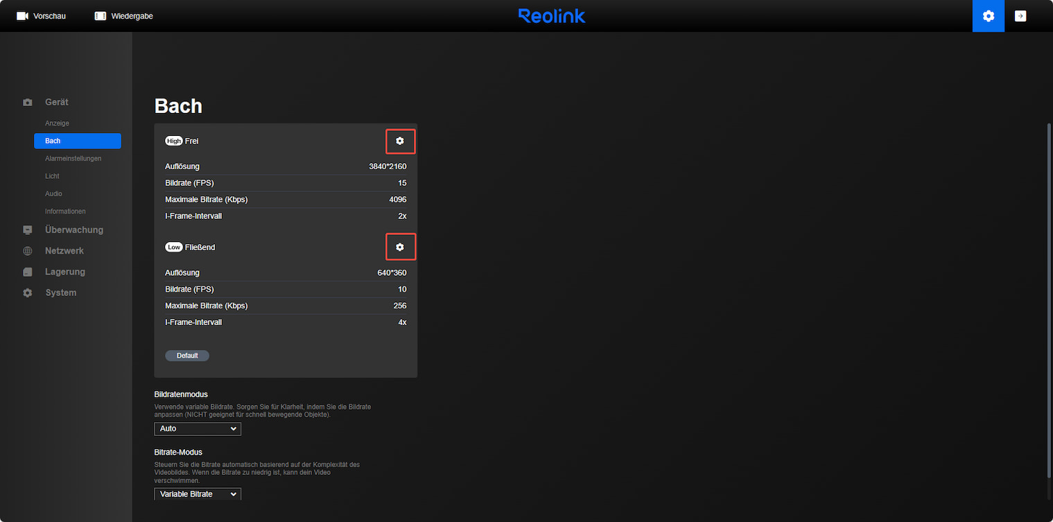 web stream setting