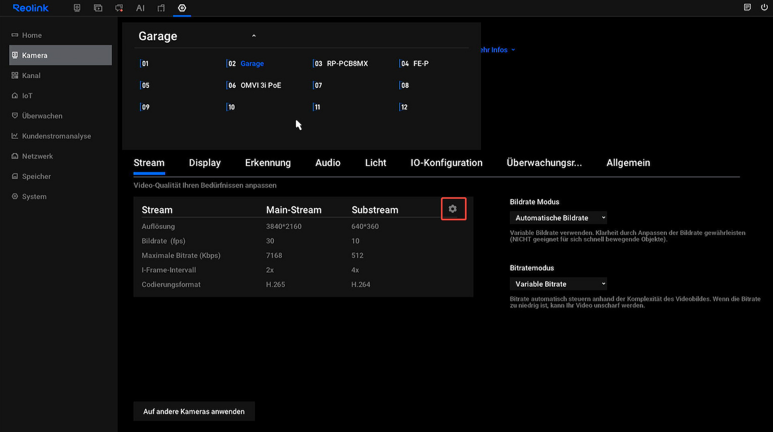 nvr stream settings