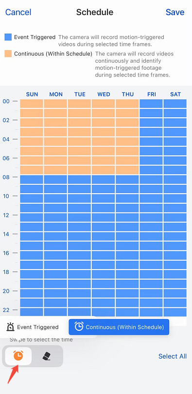 camera recording schedule Timer