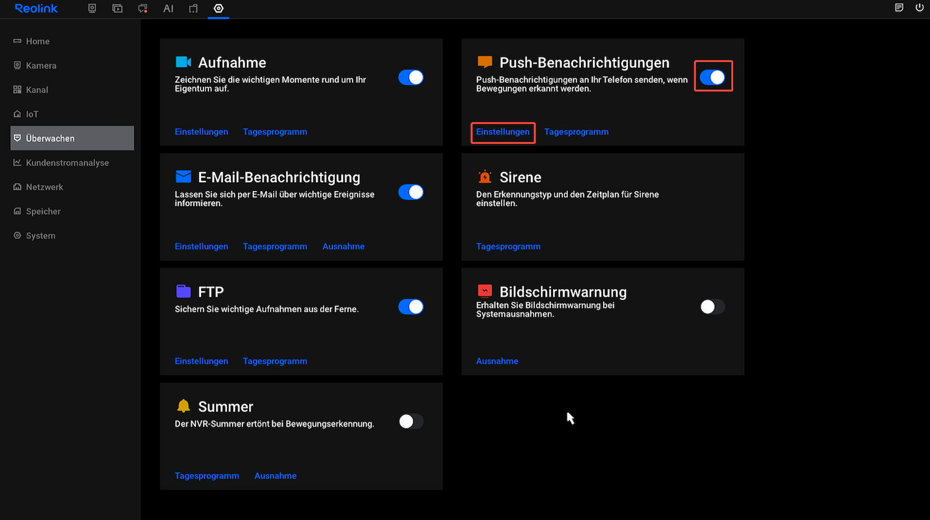 nvr push notifications settings