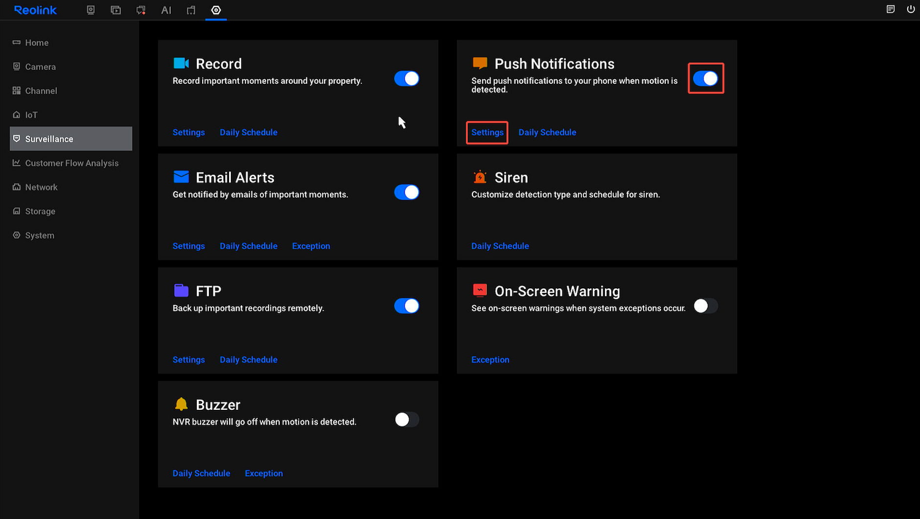 nvr push notifications settings