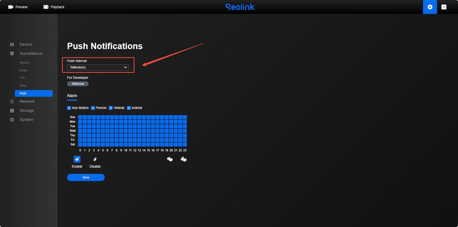 web change push interval