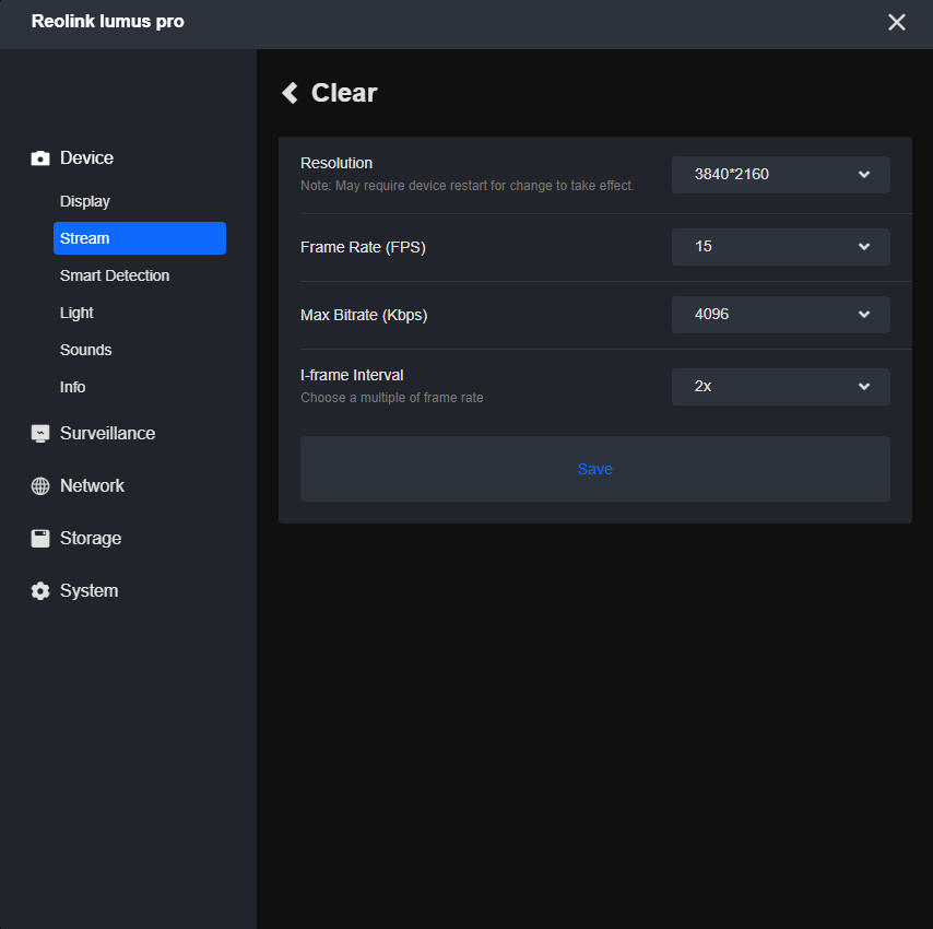 client stream clear settings