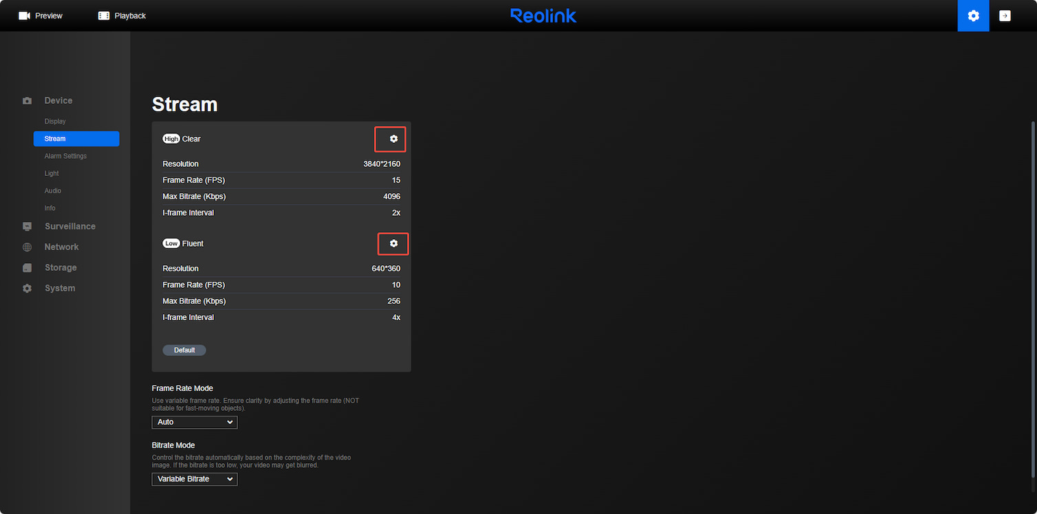 web stream setting