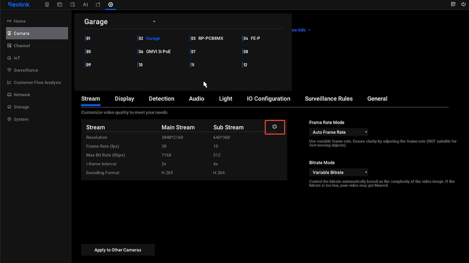 nvr stream settings