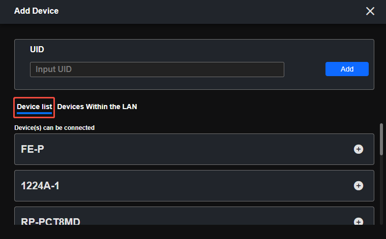 client device list