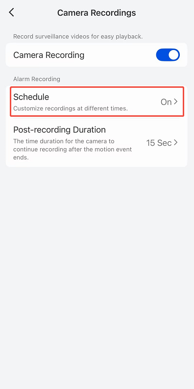 camera recording schedule