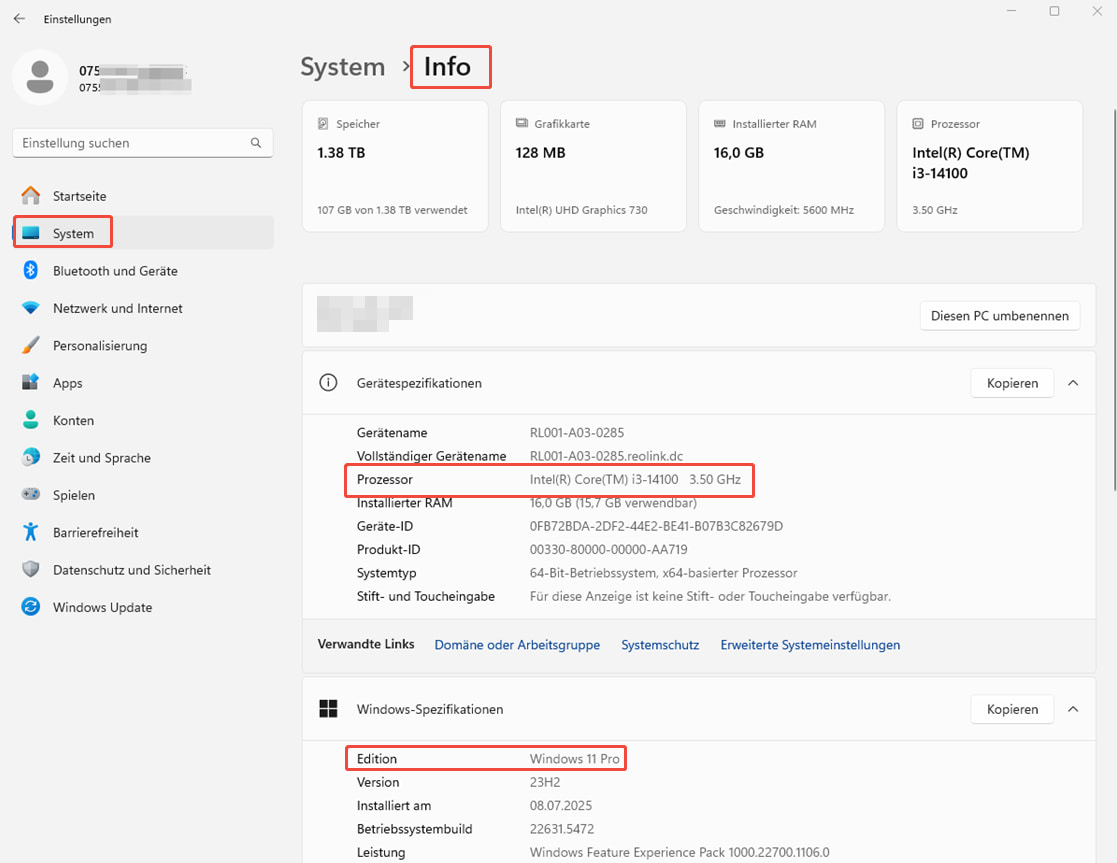 windows info