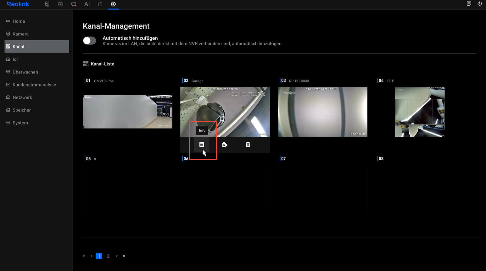 nvr channel camera info settings
