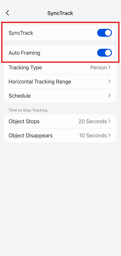 Enable/Disable SyncTrack and Auto Framing